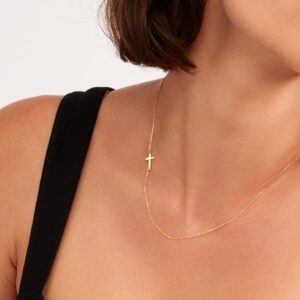 Long Cross Necklace 14K Solid Gold