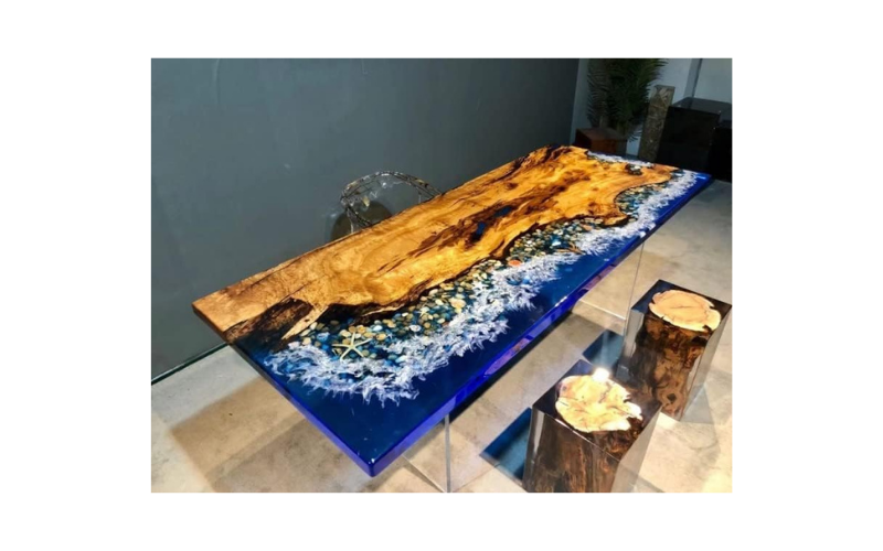 Luxury Epoxy Dining Table and Credenza Set